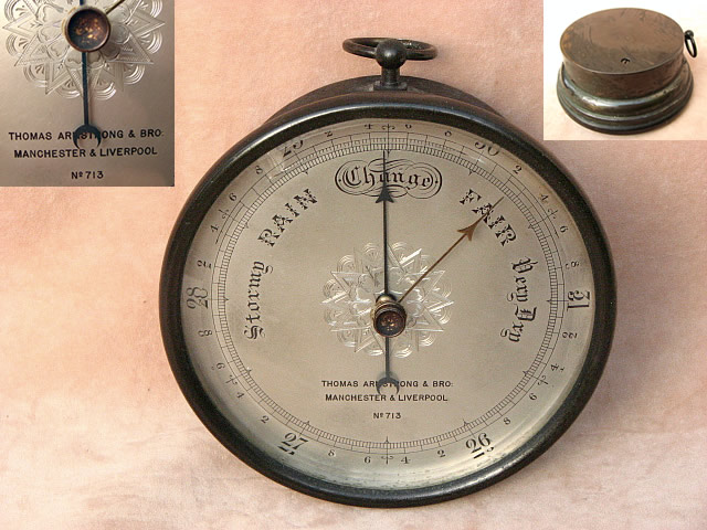 19th century brass cased aneroid wall barometer by Thomas Armstrong, circa 1890
